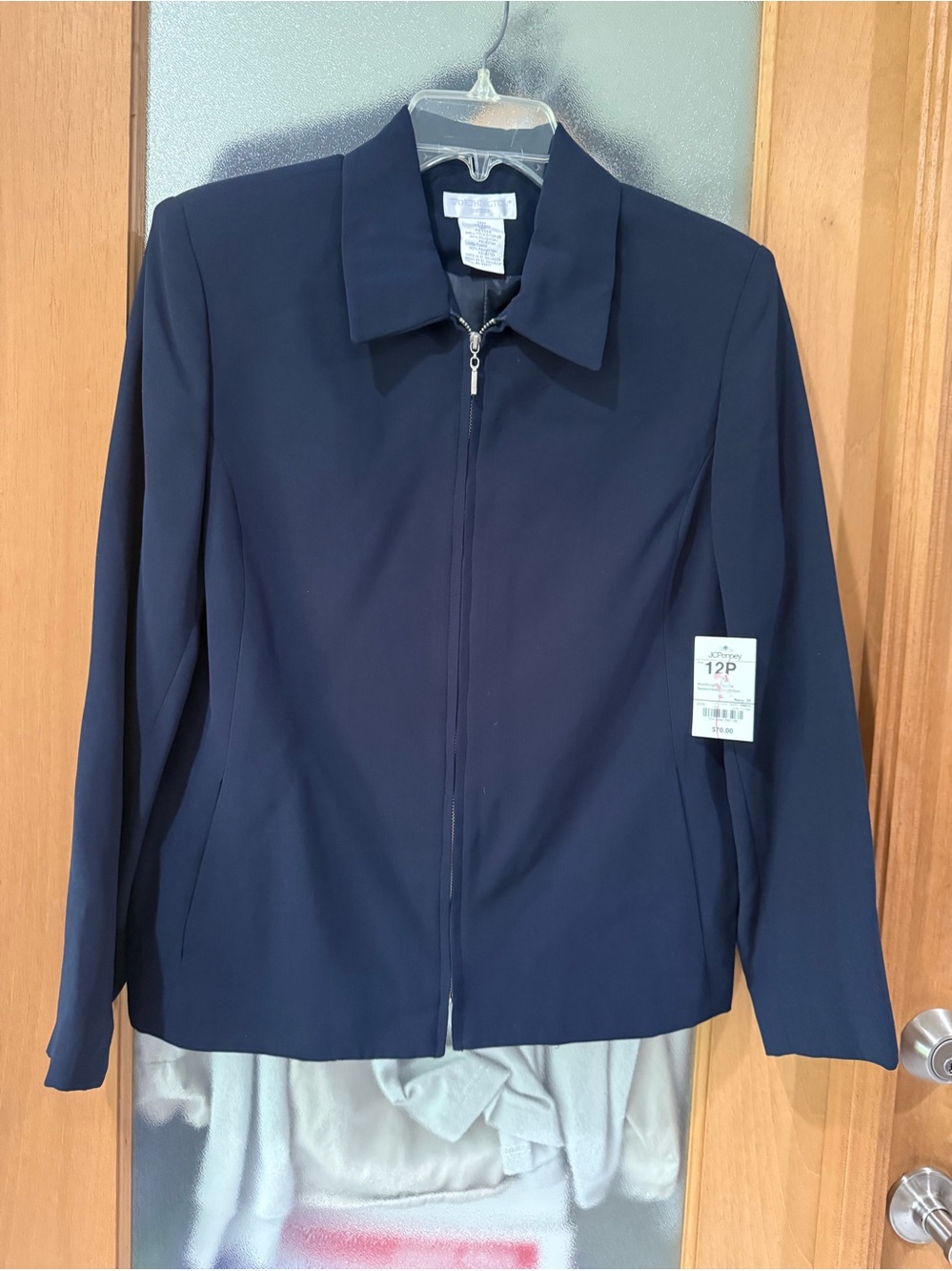 Worthington Petite - Navy Zip-Front Jacket Blazer - Classic Collar - 12 Petite